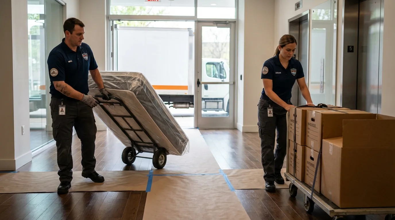 Professional apartment movers loading elevator in Continental, OH